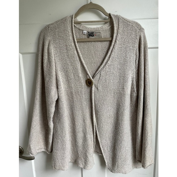Habitat Sweaters - Habitat Linen Cotton Neutral Oatmeal One Button Cardigan Sweater L Lagenlook